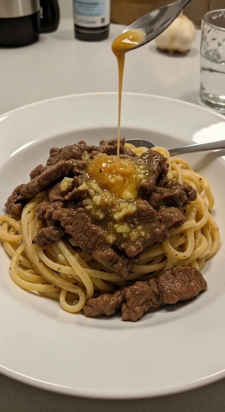 Creamy Beef & Garlic Butter Pasta